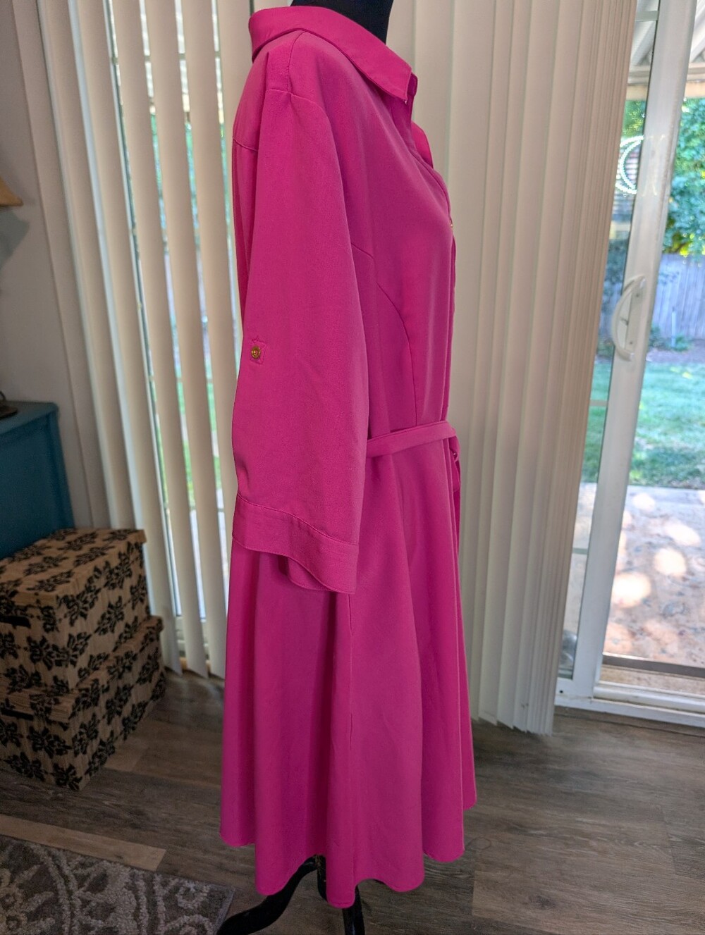 Sharagano Hot Pink Button Down Shirt Dress - Picture 2 of 4